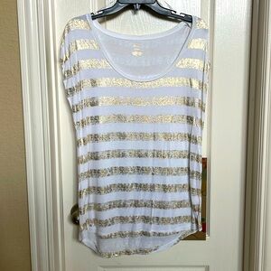 Jennifer Lopez striped gold and white tee size large